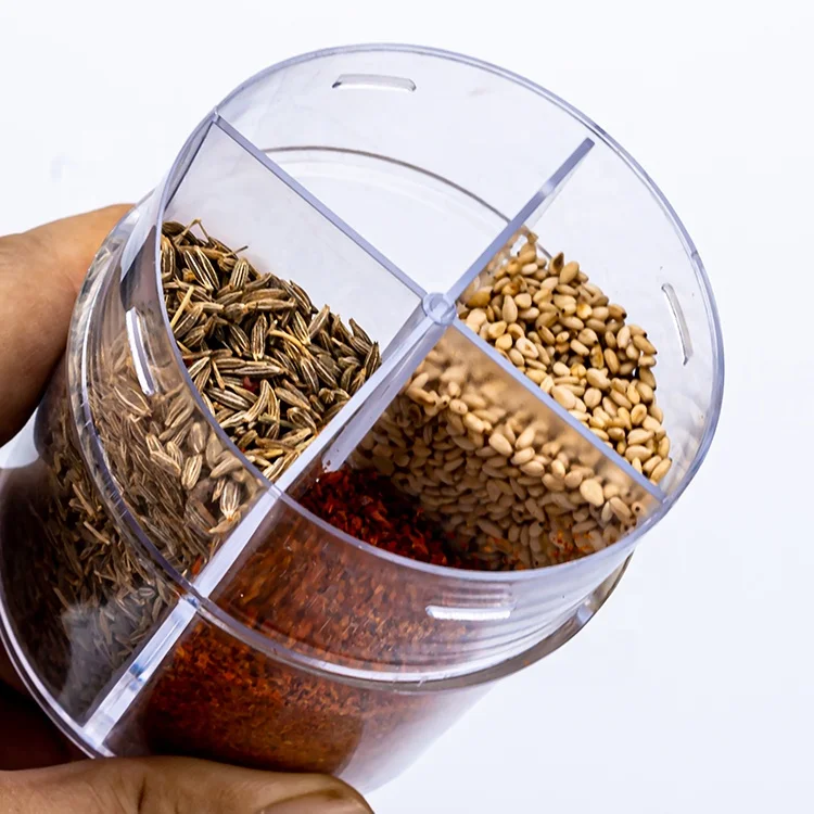 
2021 new multi-chamber 4 in 1 kitchen cooking seasoning bottle plastic packaging for spice jars 