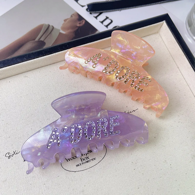 Summer Letter crystal clip textured acetic acid shark clip headdress fashion hair grab clip
