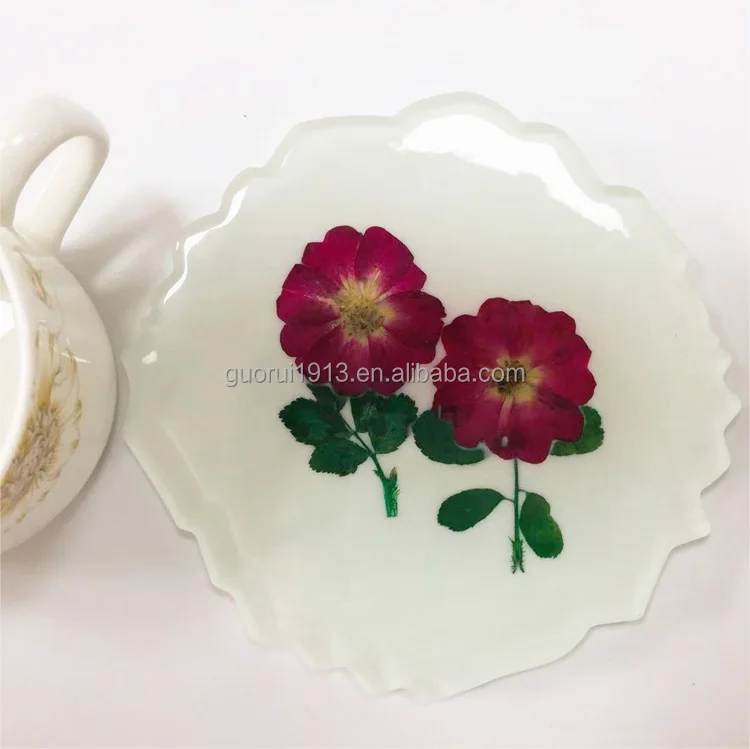 luxury real flower simple design irregular shape coaster mug resin coffee tea cup coaster home decor gift