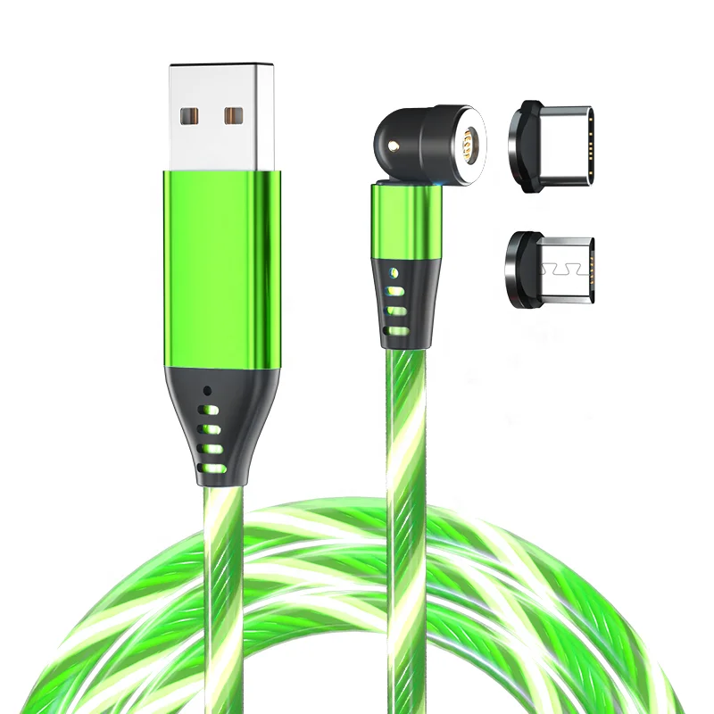
2021 New Cool Design 2 M 540 Degree Flowing LED Magnetic 3 in 1 USB Cable For iPhone/For Type C/For Micro 