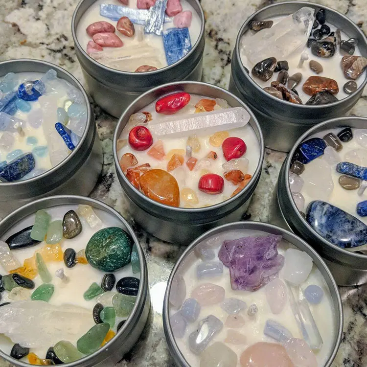 New Arrival Private Label Wholesale No Black Smoke Natural Soy Wax Aromatherapy Scented Candle With Crystal