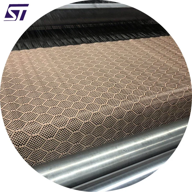 Carbon fiber cloth 3k aramid honeycomb Jacquard fabric golden hexagon carbon and aramid hybrid fabric with low price