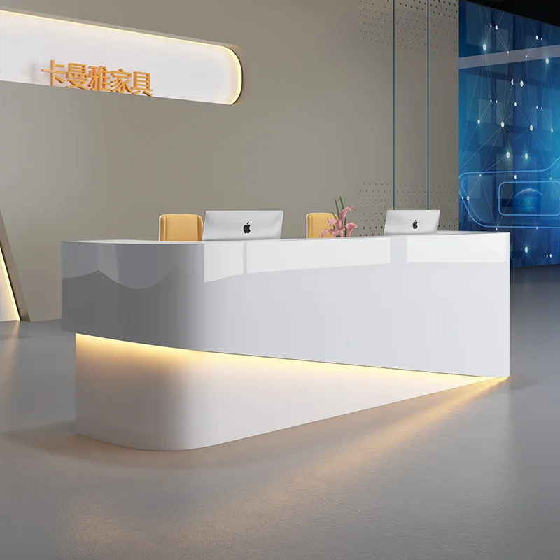 Piano glossy surface boutique modern reception desk with logo customized nail salon reception desk