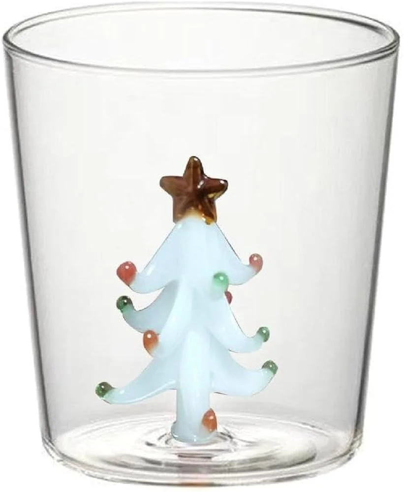 Custom 3D Drinking Glass Cup with Christmas Tree Figurine Inside Stemless Glass For Wine Water Milk Beverages Easter Gift