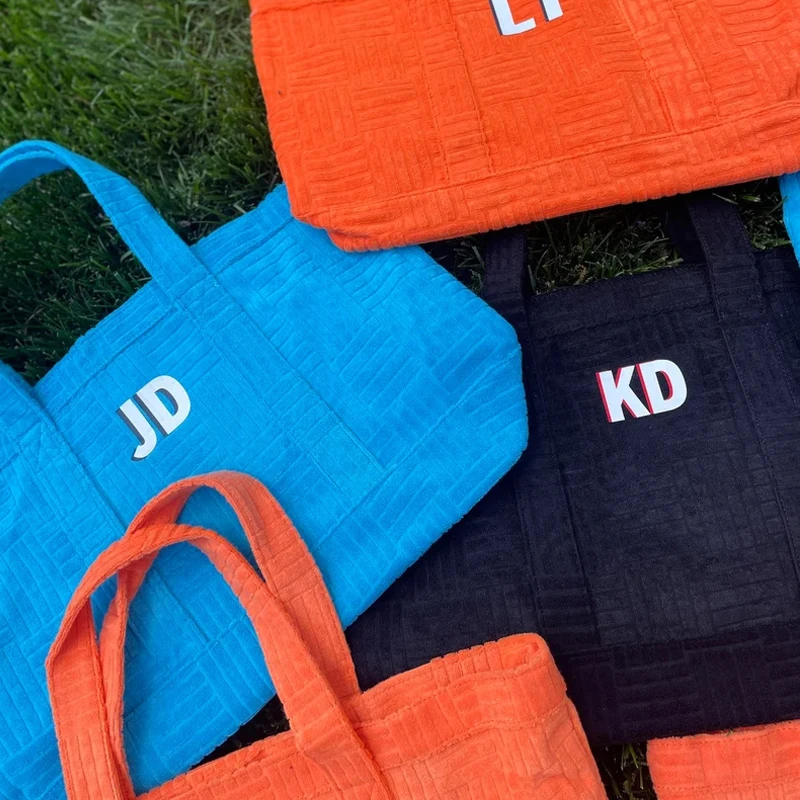 Personalized Monogram Travel Terry Bag Woman Tote Beach Custom Large Plaid Tote Bag