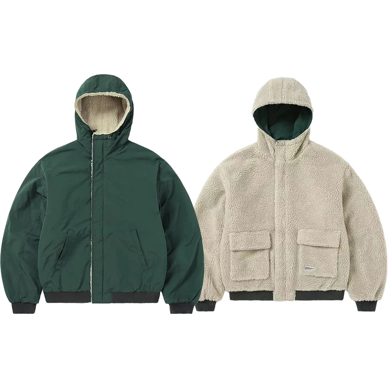 High Quality Winter Heavy Boxy Thick Custom Logo Oversized Reversible Sherpa fleece Hoodies Zipper Jacket