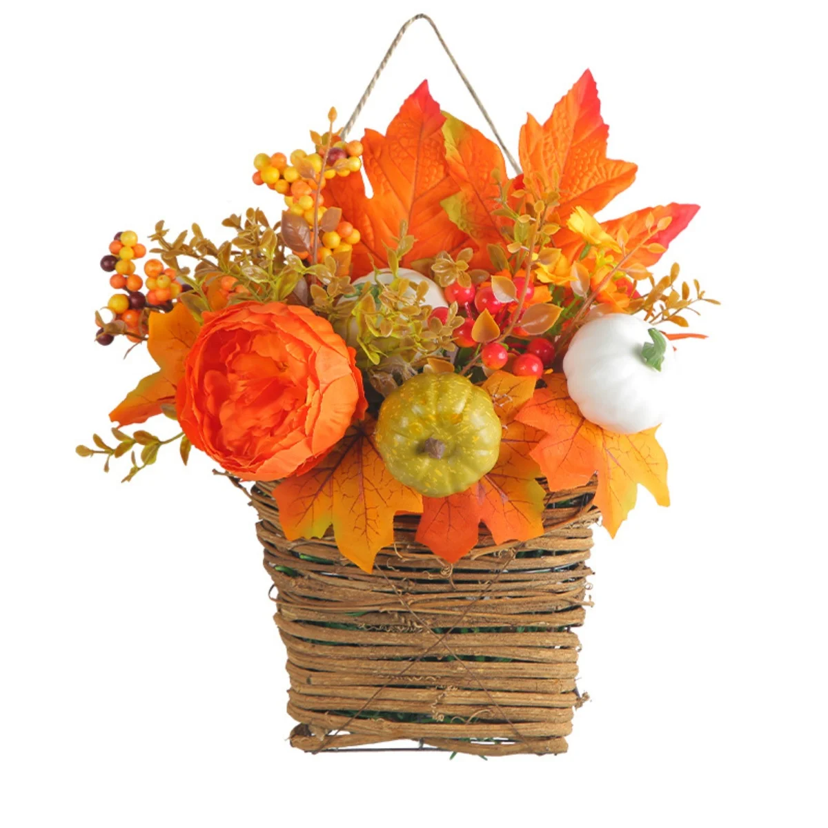 Harvest Festival Thanksgiving Maple Leaf Pumpkin Hanging Basket Flower wreath Home Decoration Simulation Flower Hanging Basket