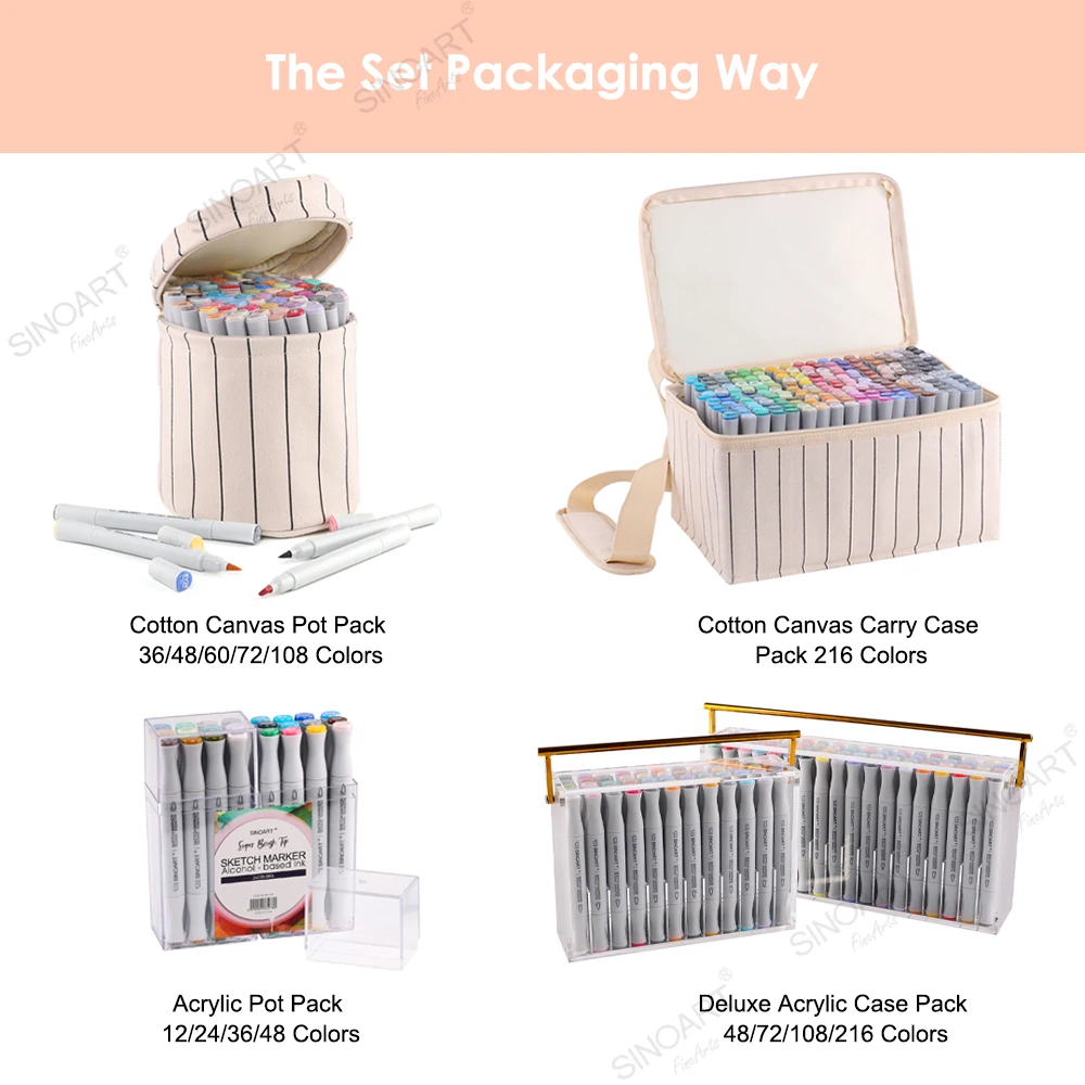  SINOART Wholesale 216 Color OEM Special Sketch Marker Soft Brush Tip Double Animation