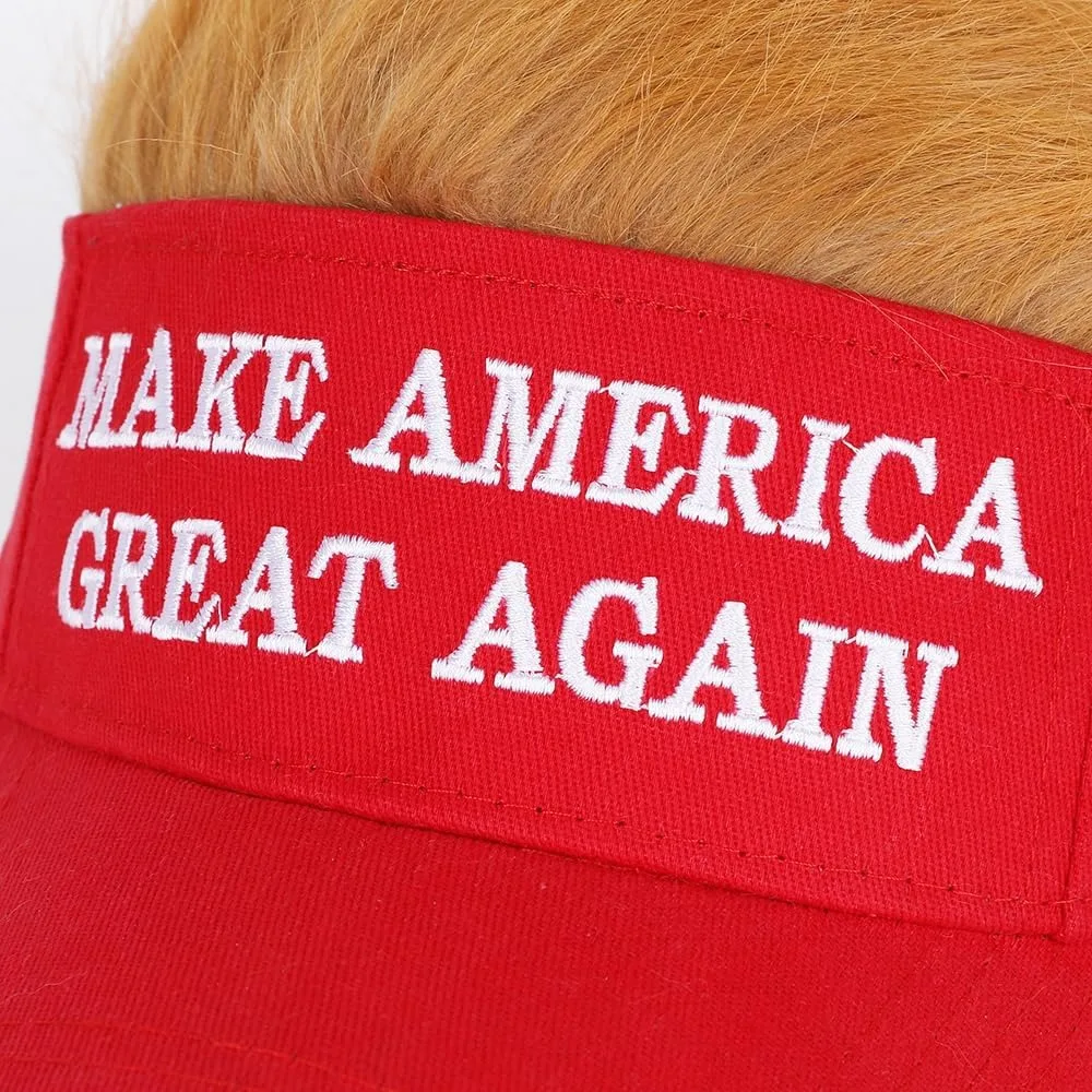 Wholesale  5 Panel Embroidery Logo MAGA Make America Great Again Hat Custom Red Baseball Cap With Wig