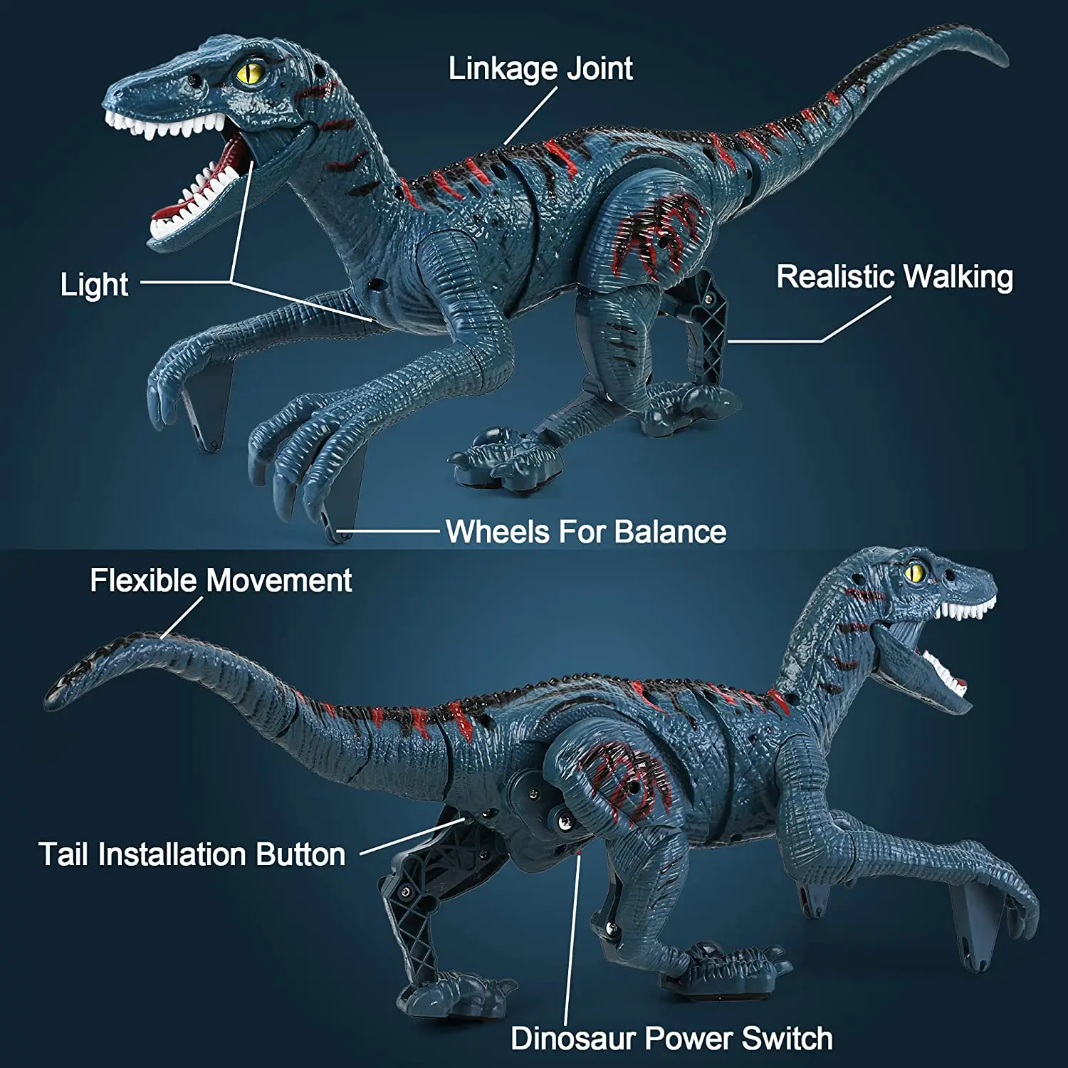 Remote Control Dinosaur Toys Kids Jurassic Velociraptor Toys Imitates Walking and Sounds Robot Toys That Can Sing, Shaking Head