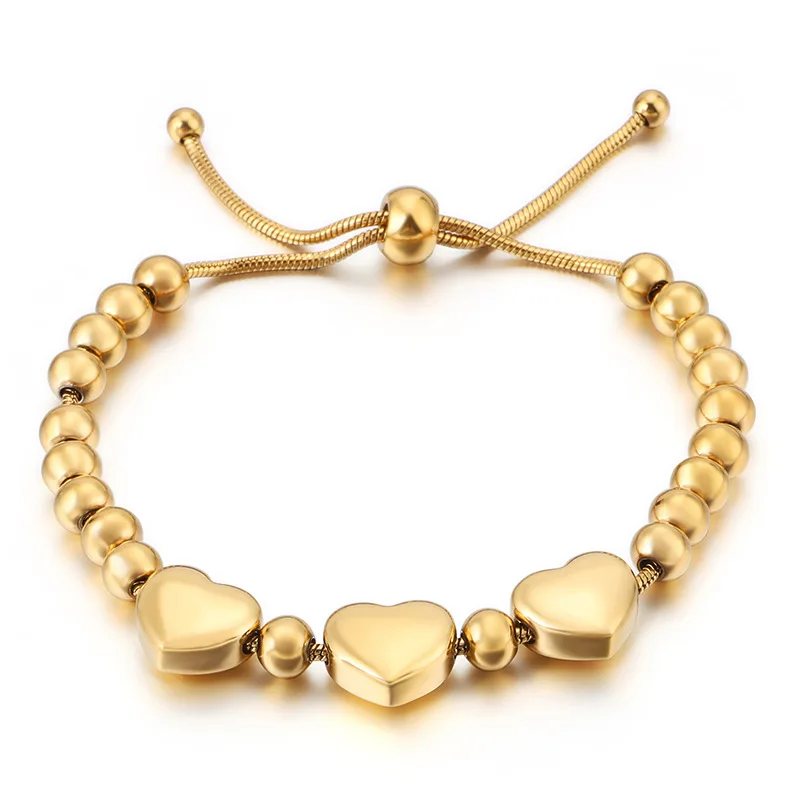 
Elegant Designer Stainless Steel 18k Gold Plated Heart Beaded Charm Bracelet for Women Gifts Jewelry 