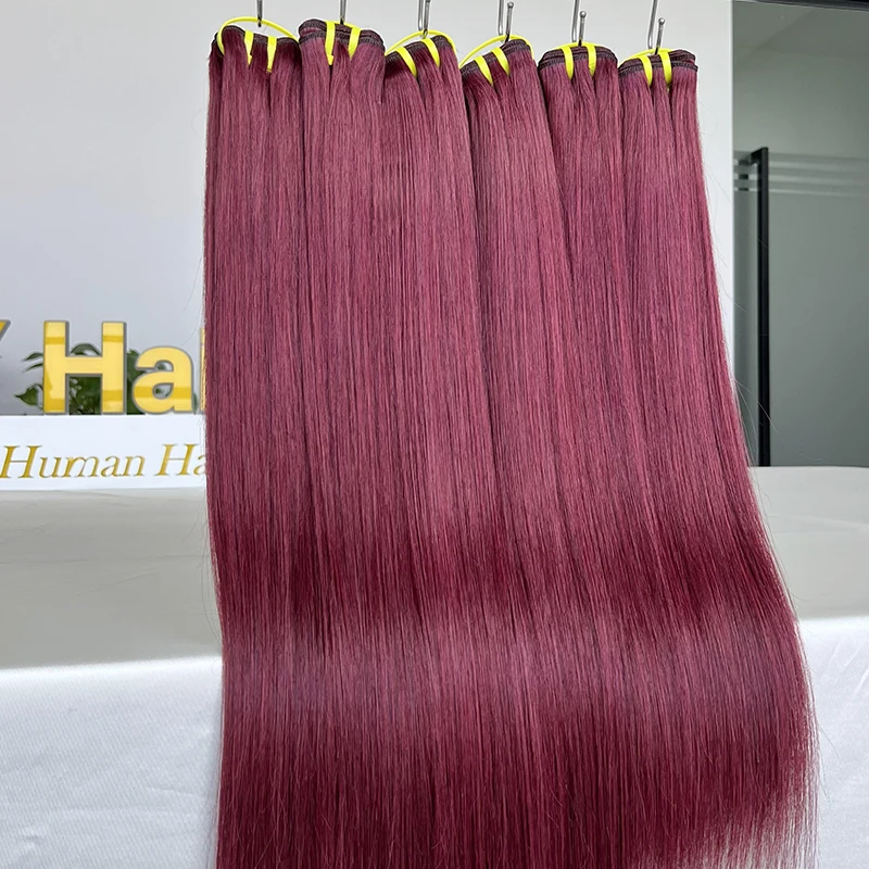 Colored Bundle Raw Vietnamese Human Hair 10A Grade Color 99J Burgundy SDD Double Drawn Straight Bundle