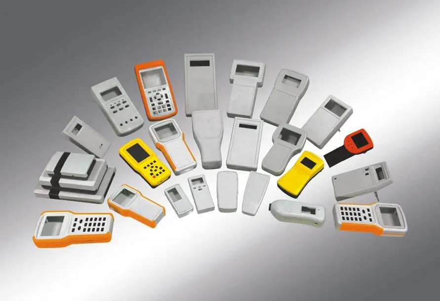 Plastic electronic hand-held enclosure with window and keypad