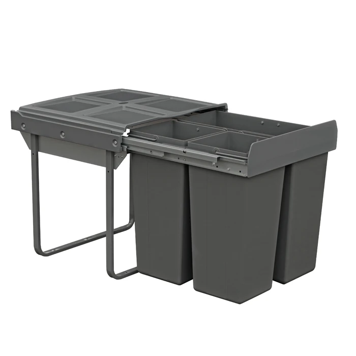 Slide out three bins with handle department kitchen revolving waste bin