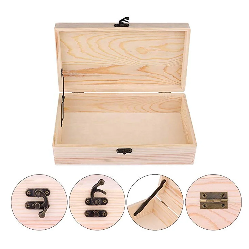 Multi-purpose Simple Rectangular Rotary Lock DIY Crafts Wooden Storage Box