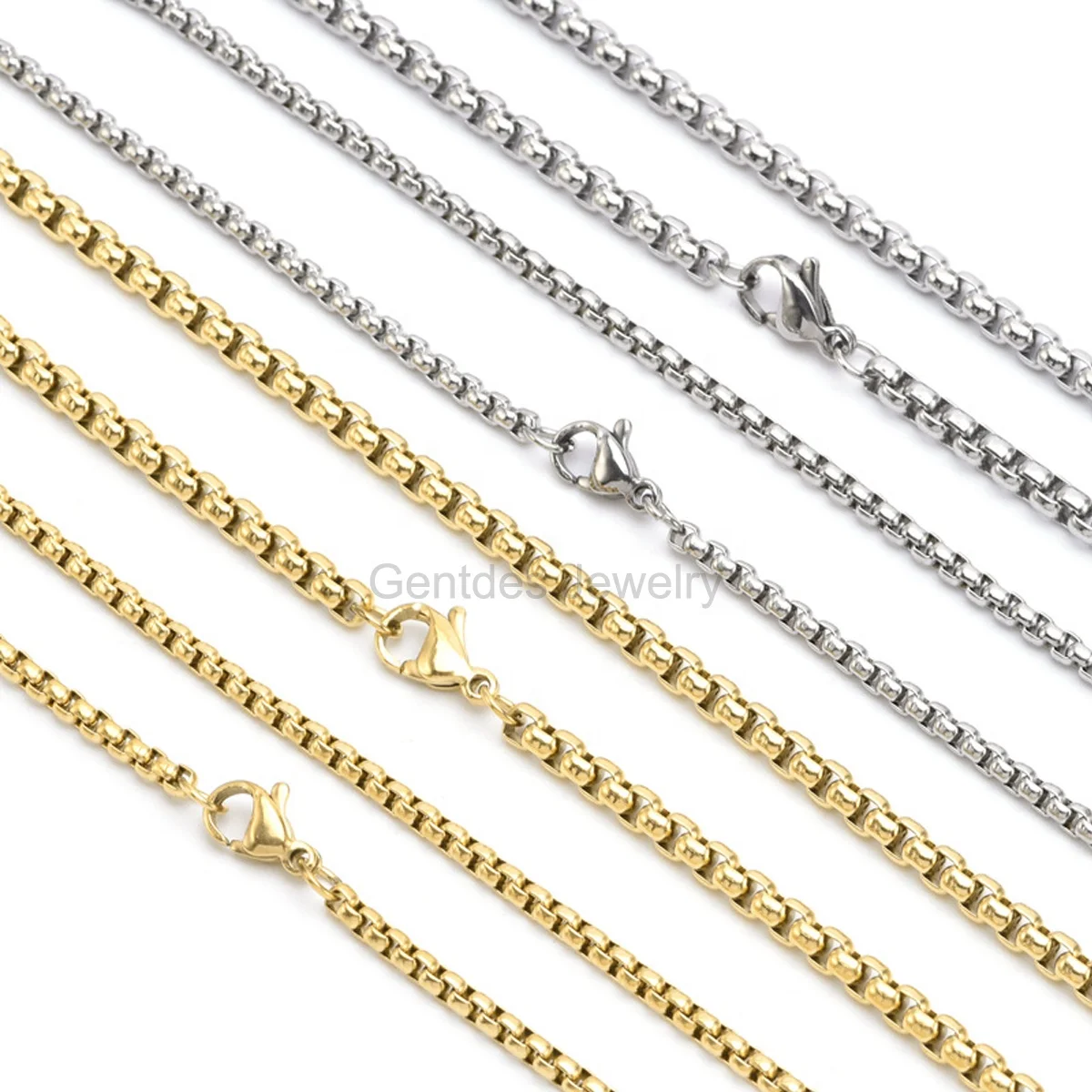Gentdes Jewelry Custom 316 Stainless Steel Box Chain Necklaces With Lobster Claw Clasps Jewelry Pendant For Men