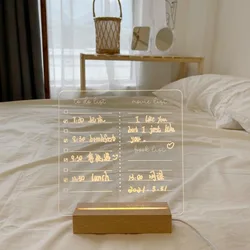 Hot Sale Blank Clear Desktop Note Memo Acrylic Dry Erase Colorful Led Light Up Board With Wooden Stand Acryl Message Board