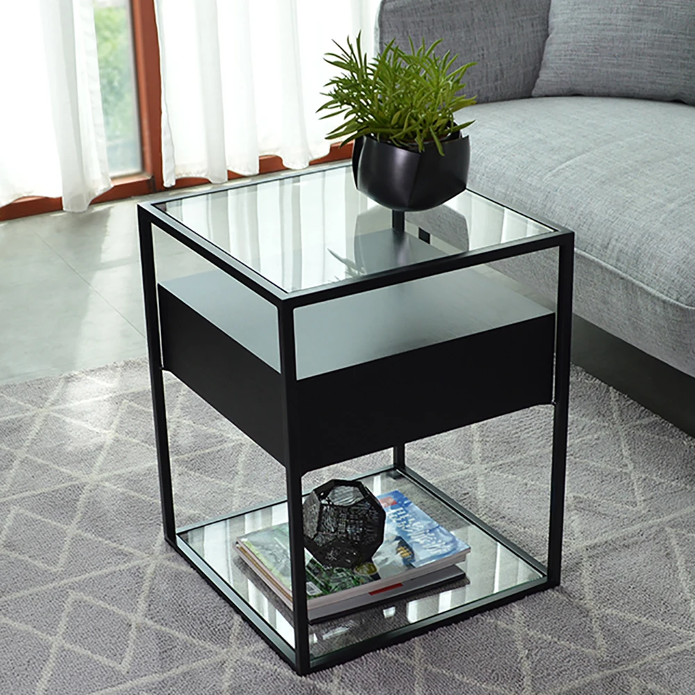 
Home Balcony Living Room Square End Tables Glass Top Coffee Table Folding Modern Sofa Table 