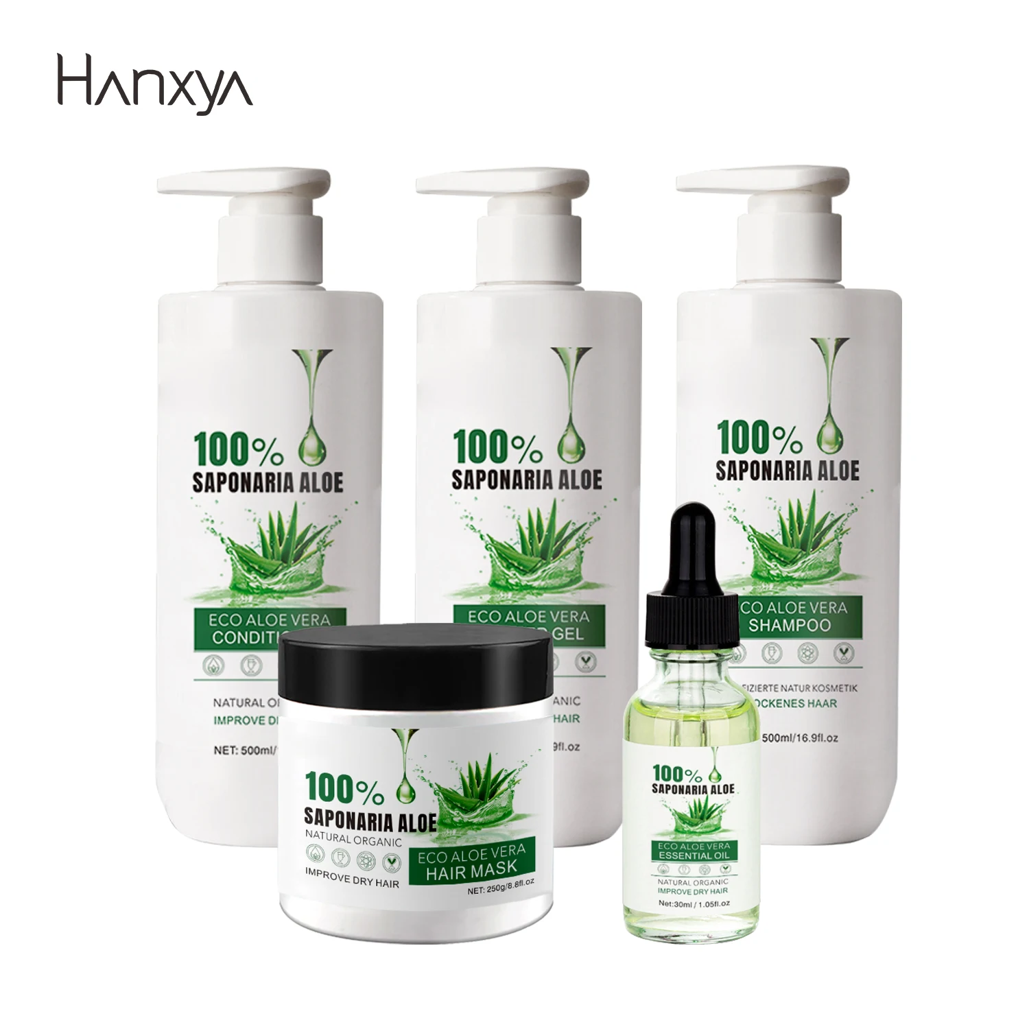 oem odm 100% natural organic aloe vera strong anti-dandruff shampoo moisturizing shower gel conditioner essential oil set