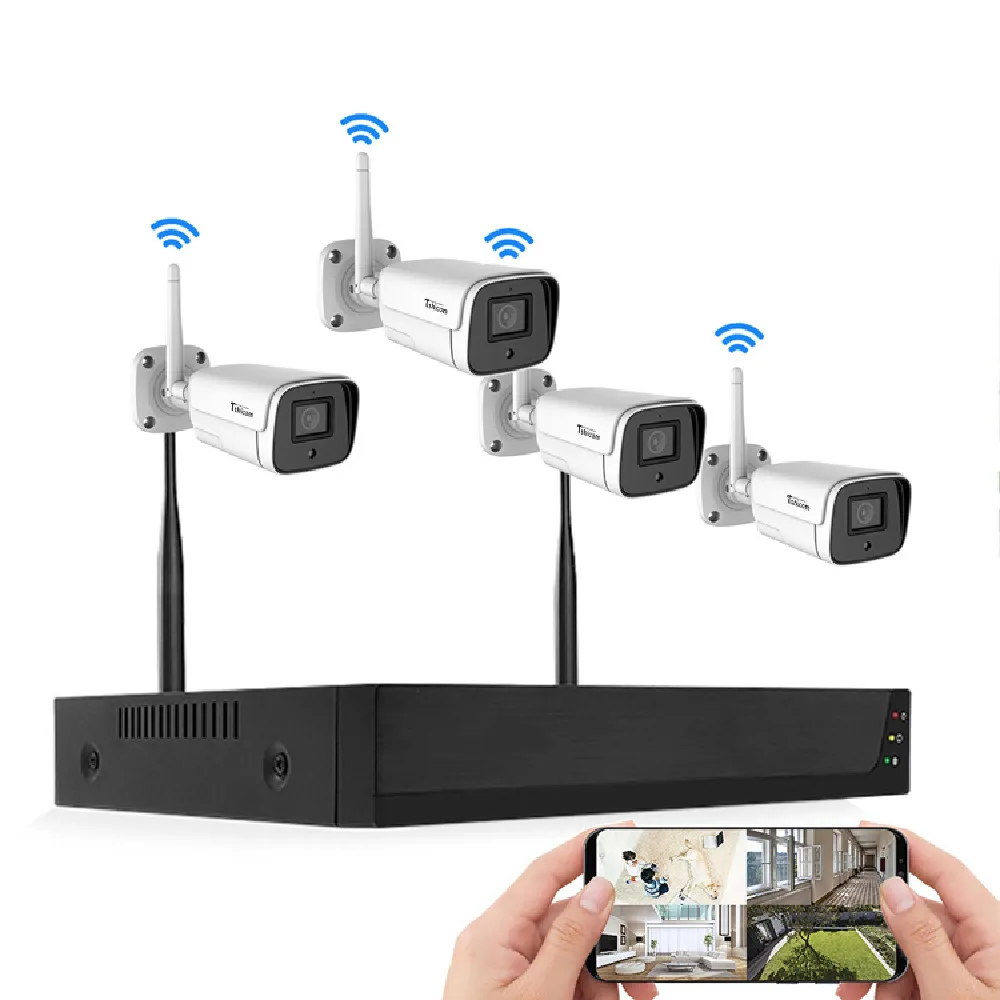 JXJ 4CH HD Wireless System IP66 Outdoor AI Human IP Security Set Video Wifi Mini Cctv Camera Tuya With Mobile Nvr Kit