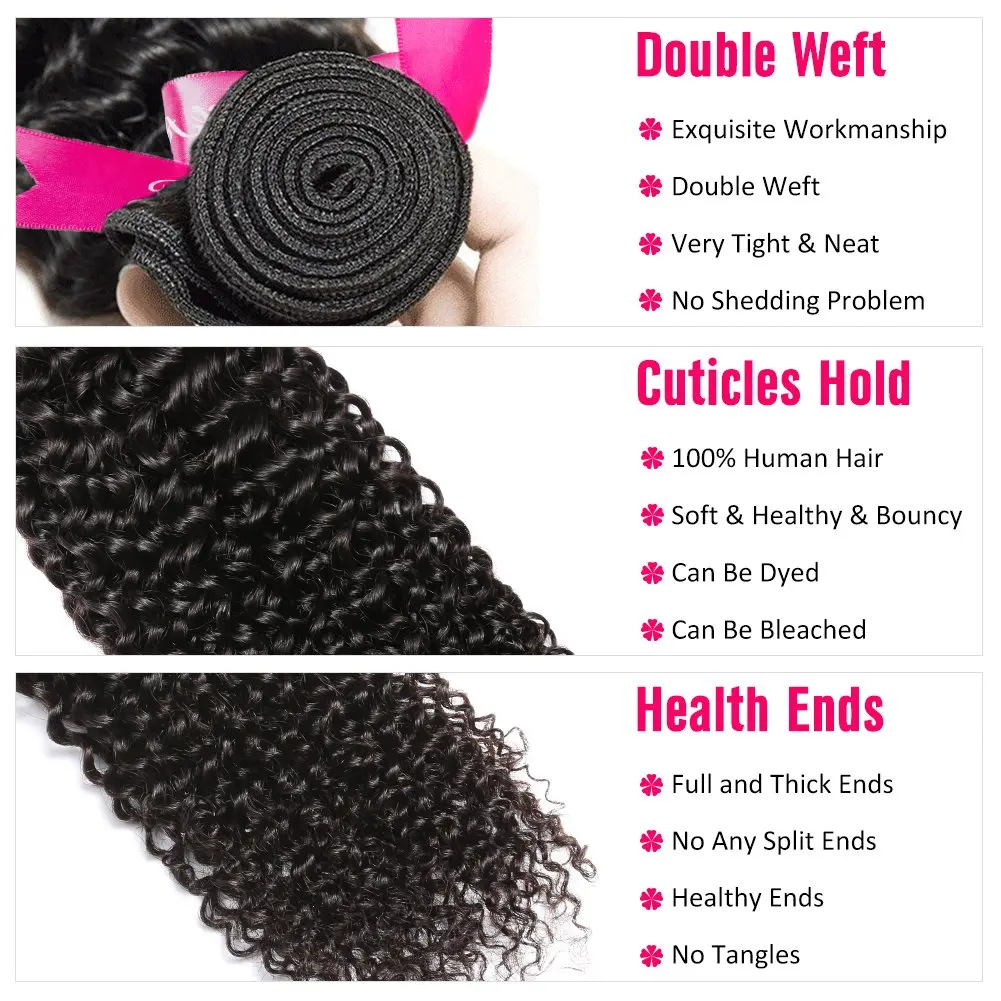 10A Kinky Curly Weave Real Human Hair Bundles with Closure Brazilian Curly 100% Unprocessed 12a Pack Hair 3 Bundles with Closure