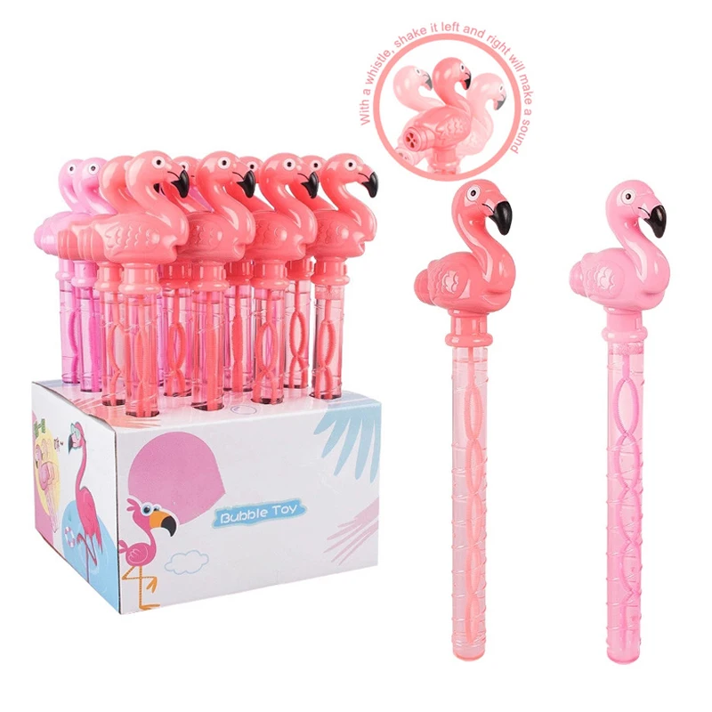 Wedding plastic bubbles wand toys wholesale 38cm Flamingo soap stick bubble toy bubble tube for kids outdoor game