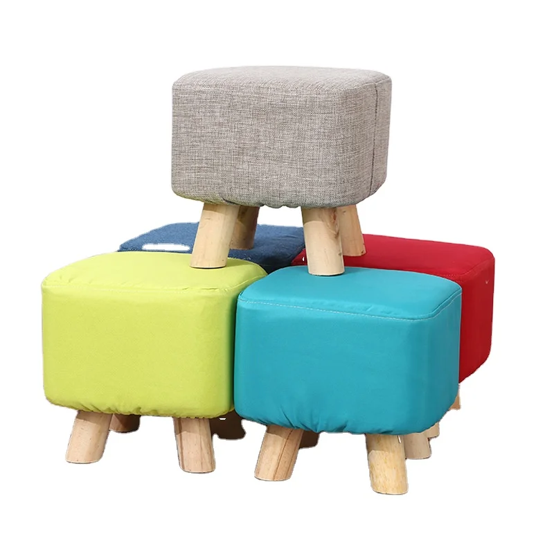 Modern Design Adjustable Solid Color Cloth Art Stool Bench Non-Slip Footstool Bathroom Portable Household Children Baby Pink