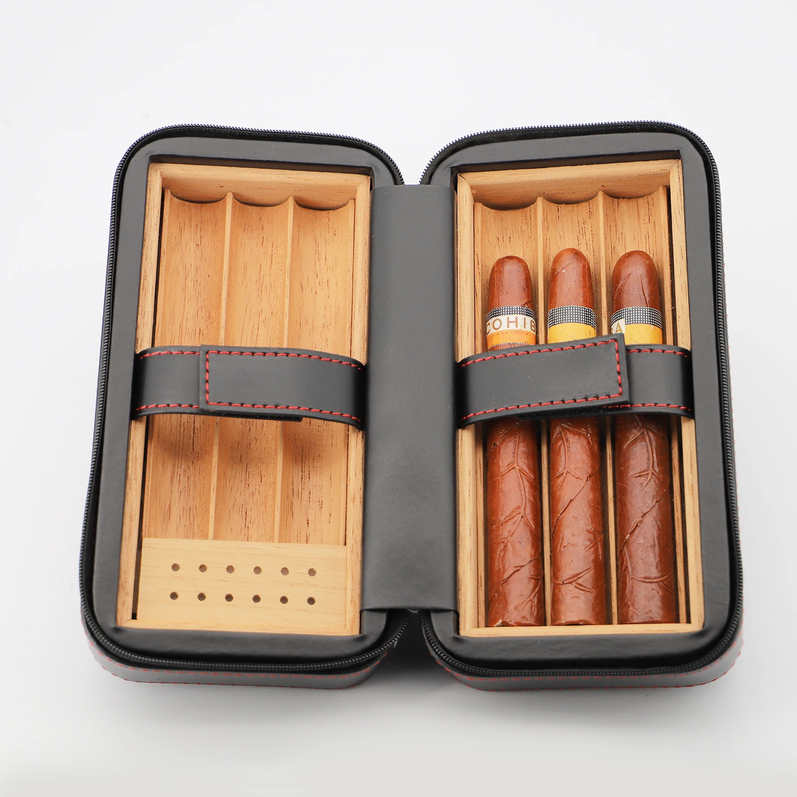 Portable Humidor Cedar wood Humidor hold 6 Cigars Waterproof Leather Cigar Accessories