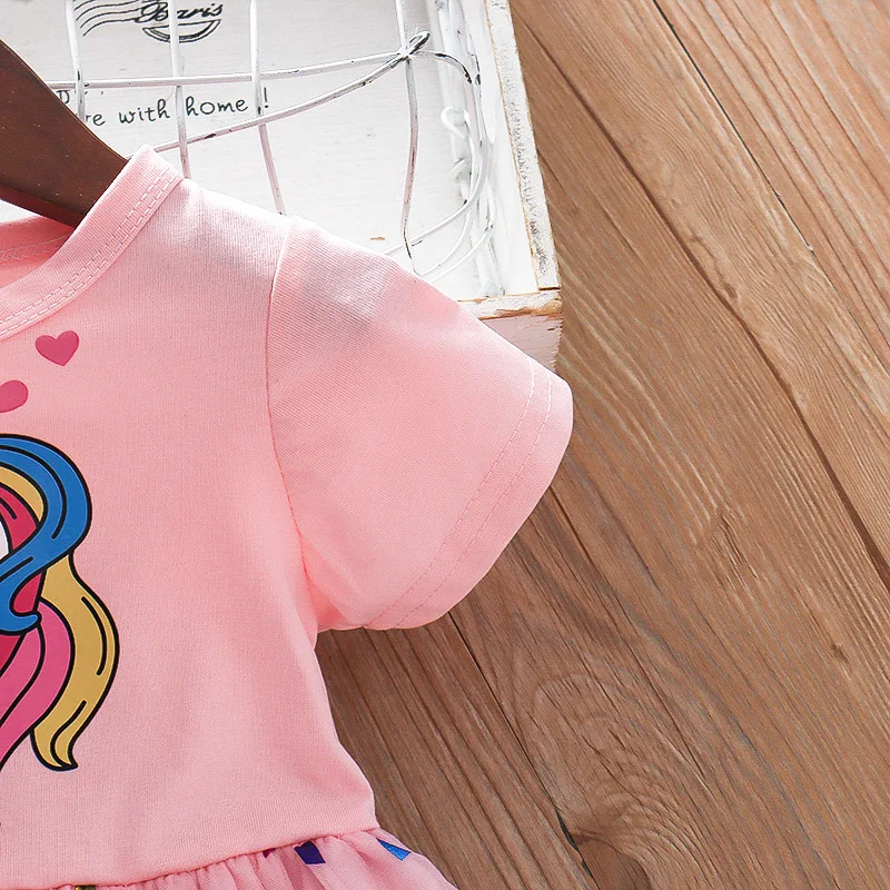 Green Horizon 2023 New unicorn pink blue baby dress for kids wholesale 2-7T Animal print children latest dress style tutu clothe