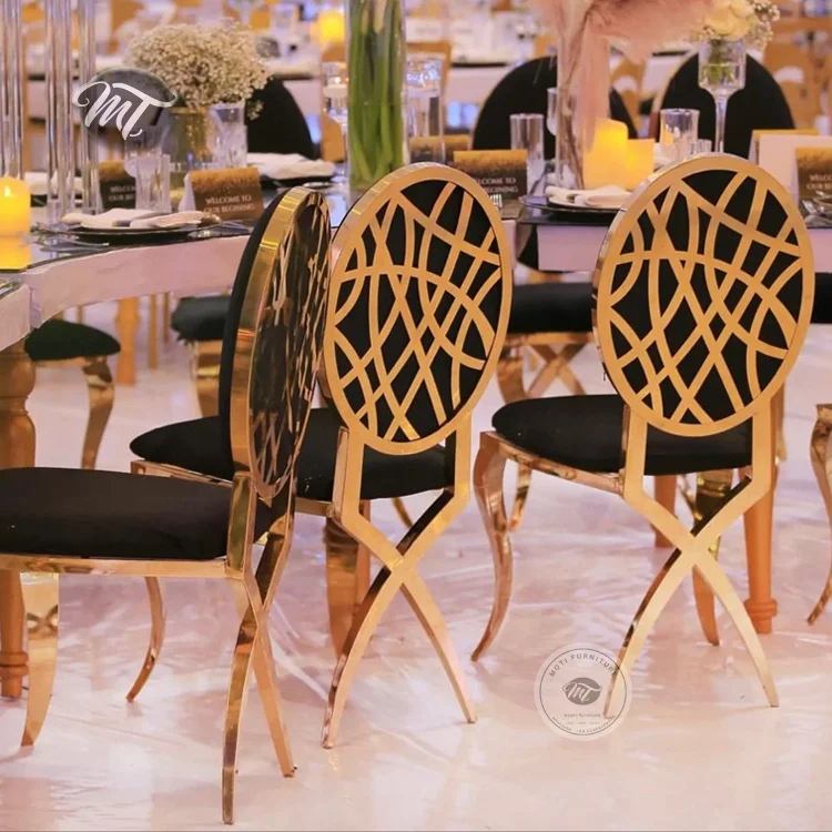 Wholesale commercial banquet hall turkey gold round high back stainless steel wedding and event chairs