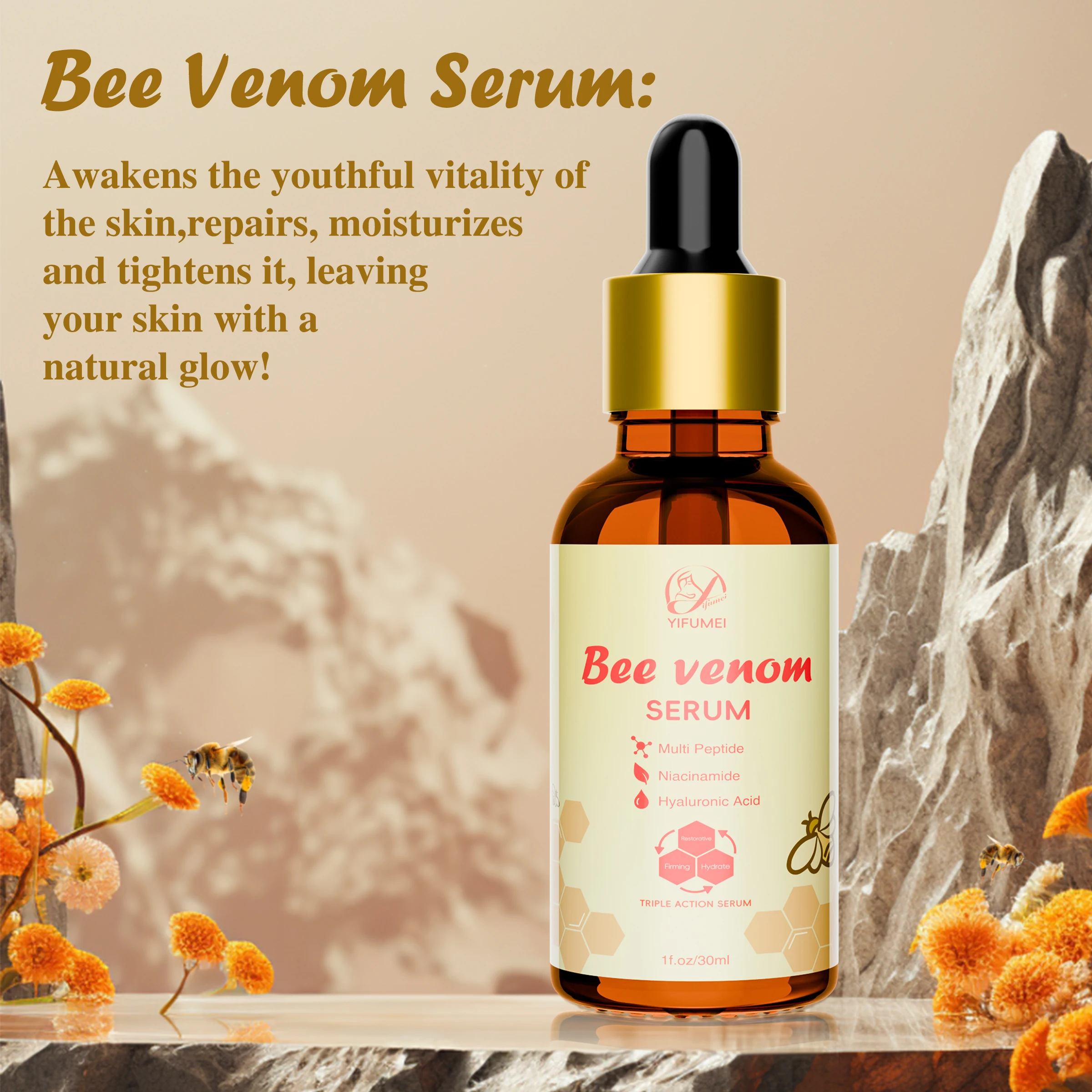 Private Label Triple Action With Multi Peptide Hyaluronic Acid Moisturizer Anti-Aging Anti-Wrinkle Face Repair Bee Venom Serum