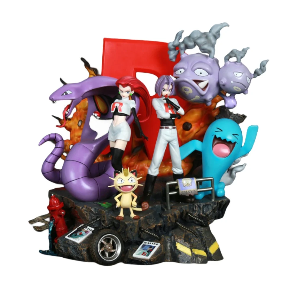 GK Super Large EGG Rocket Team Jessie James Meowth action luminous statue Animation Pokemone Anime Figure