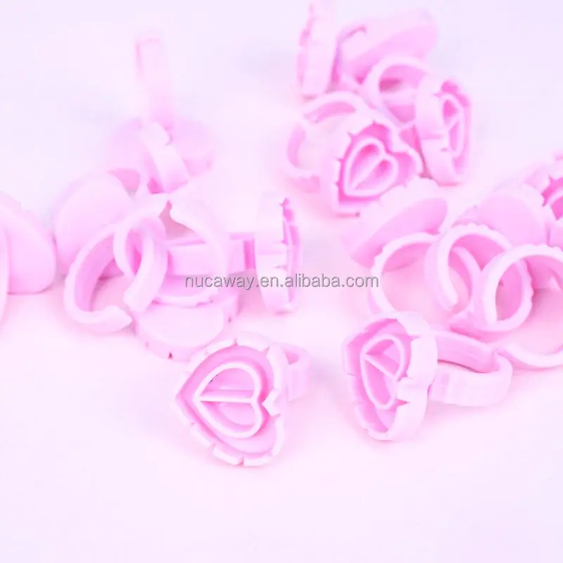 New Arrival 100 pieces  Heart Shape Plastic Eyelash Glue Ring Pink Lash Extension Blossom Cup Holder Disposable