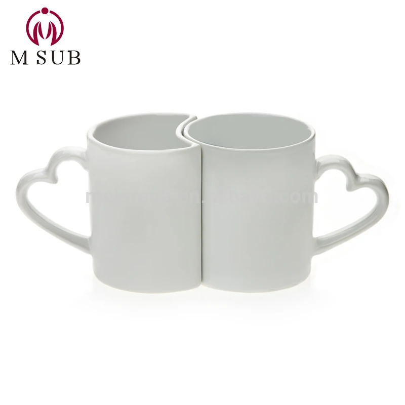 2020 New Product Blank Ceramic Sublimation Mugs Pair Mug heart handle cup