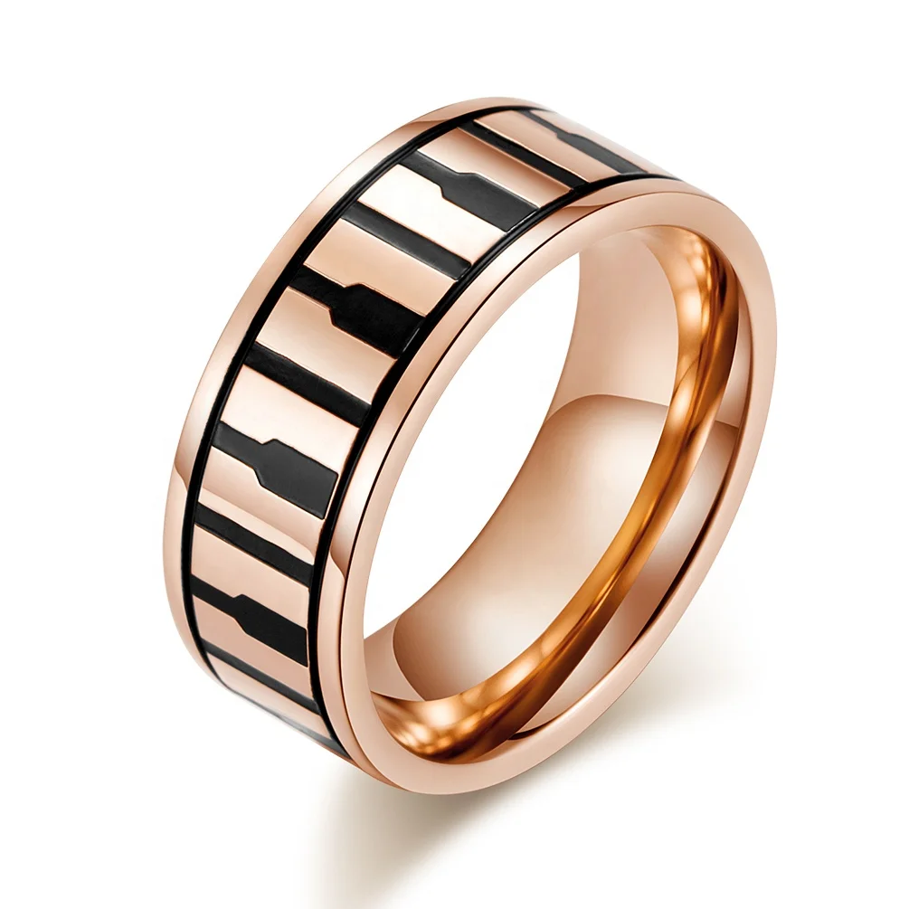 
Art vocal music instrument black keyboard piano rose gold stainless steel rings for men & women 