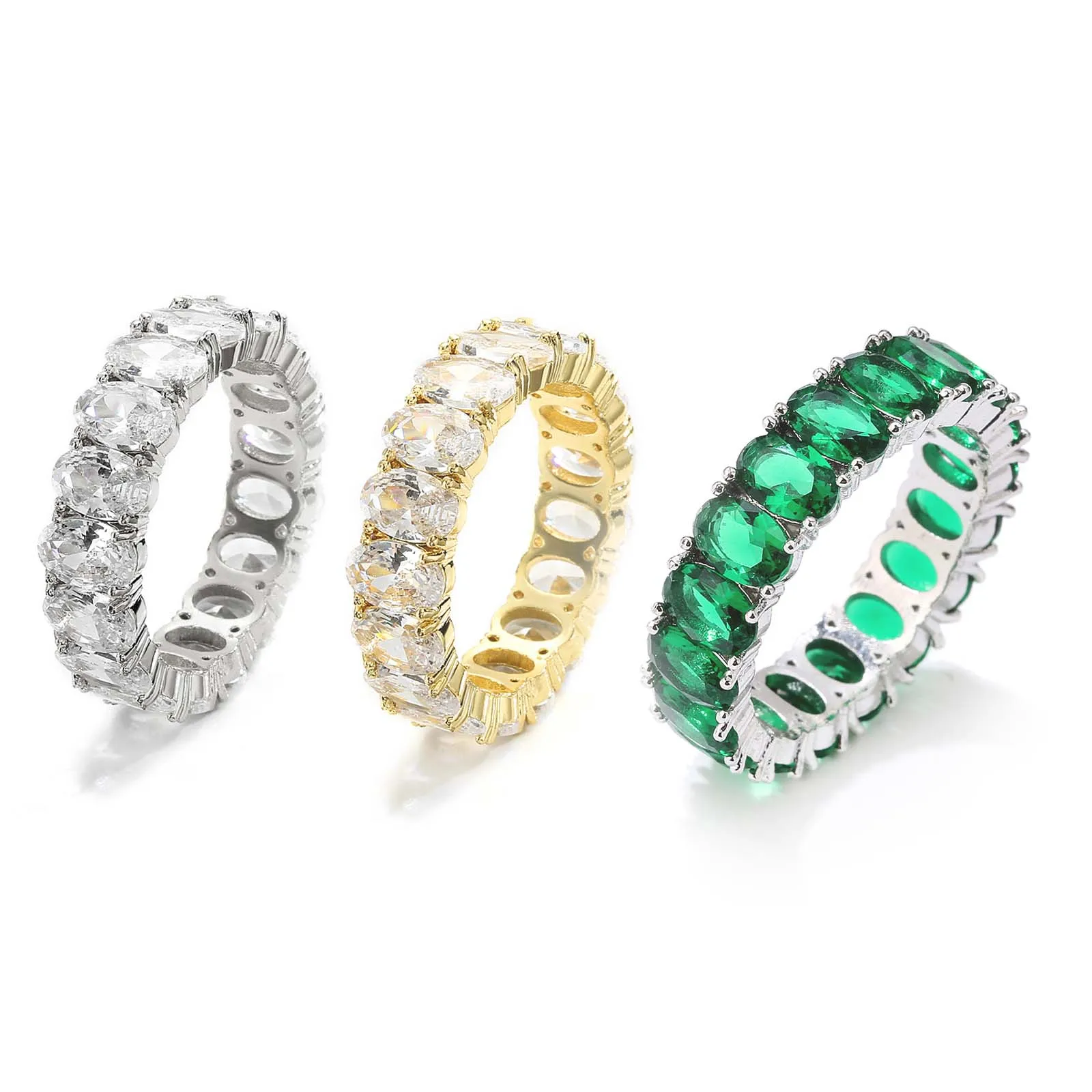 Popular Wholesale Full Circle Unique Silver Jewelry Women Oval Eternity Engagement Wedding Diamond Baguette Ring