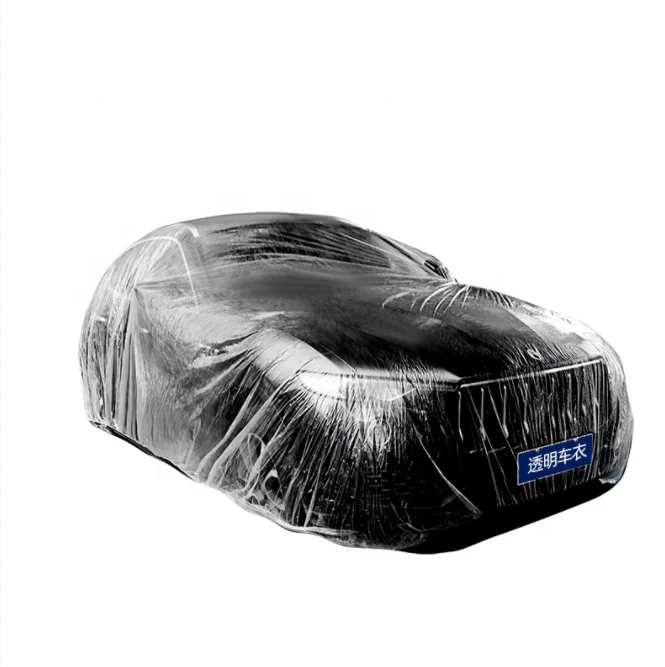 Protective Car Cover Transparent Plastic Auto Dustproof Covers With Elastic Band Rain Dust Resistant Scratch-Proof