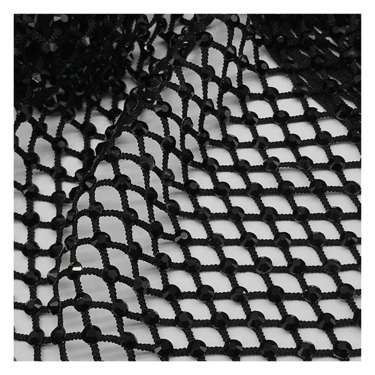 
Factory supply stretch elastic net trim crystal glass rhinestone mesh fabric for clothes shoes bag 
