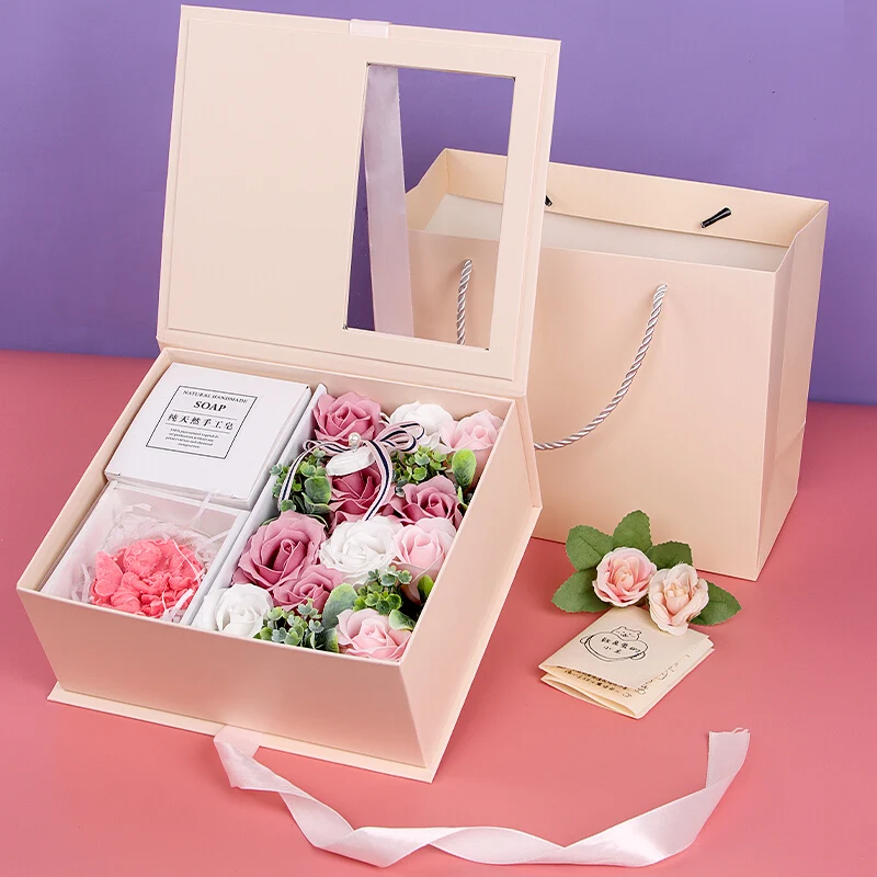 Eco Friendly Rose Flower Jewelry Eyelash Skin Care Products Gifts Packing Boxes With Ribbon
