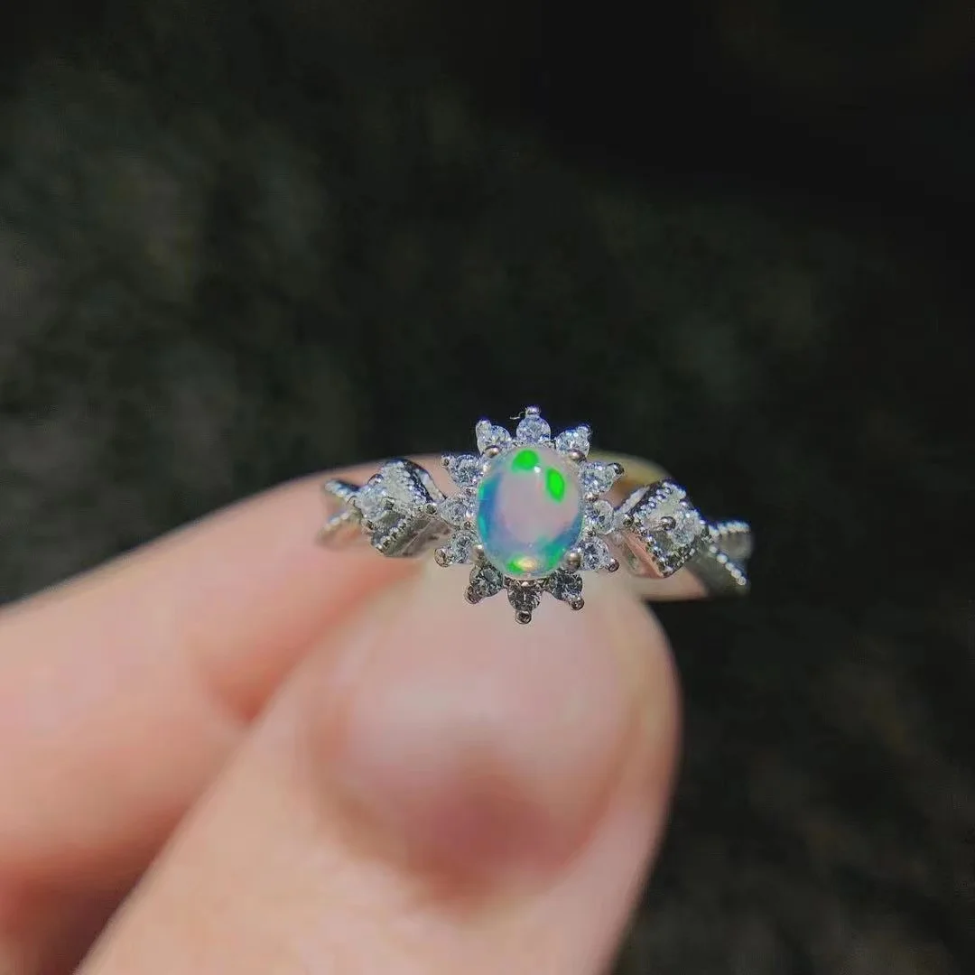 High Quality Australian 925 Sterling Silver Natural Opal Basic Fashion Basketball Championship Jewelry Rings