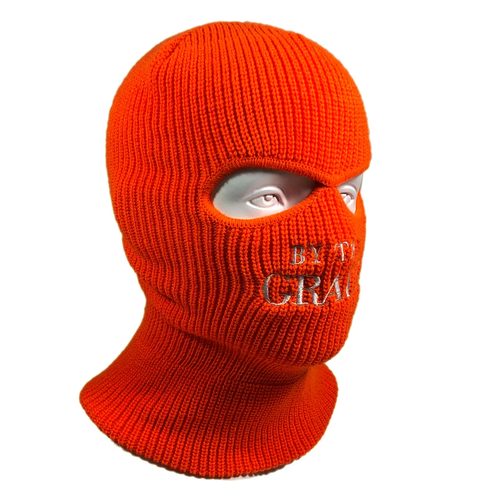 OEM Winter Comfortable Embroidery Logo Designers Custom Balaclava Ski Mask 2 Hole Beanie Hat