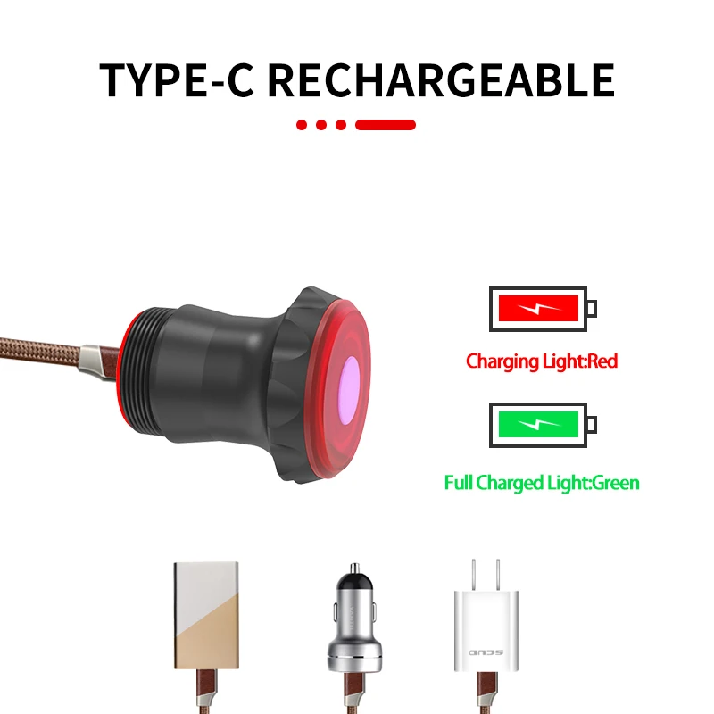  New Intelligent Brake Sensor Bicycle Taillight 6 Modes Type-C Rechargeable Waterproof Smart Flash LED Bike Rear