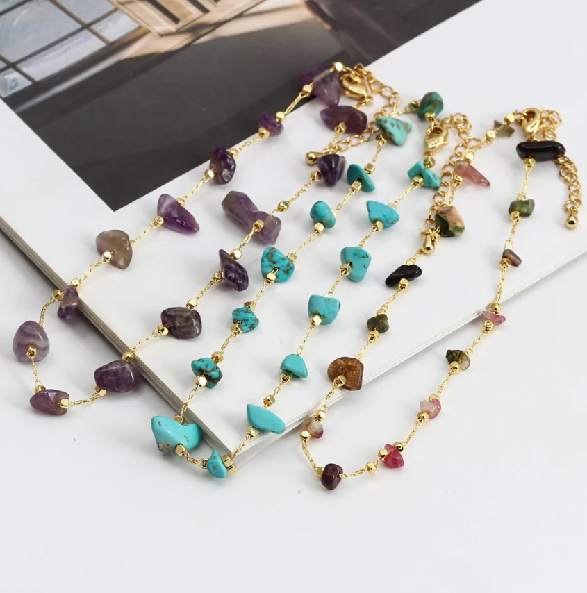 2022 New Arrival High Quality Bohemian Natural Crushed Stone Turquoise Anklet Jewelry