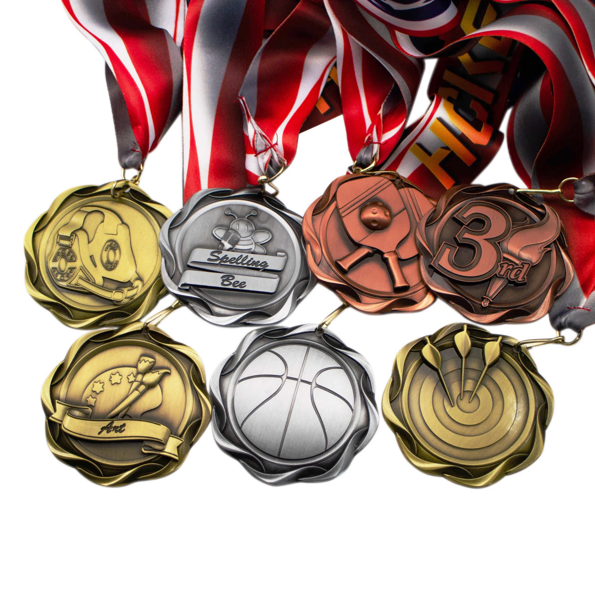 Wholesale Medals Cheap Customization Metal Medal Sport Zinc Alloy Metal Medals With Ribbon Lanyard For Souvenir Gift