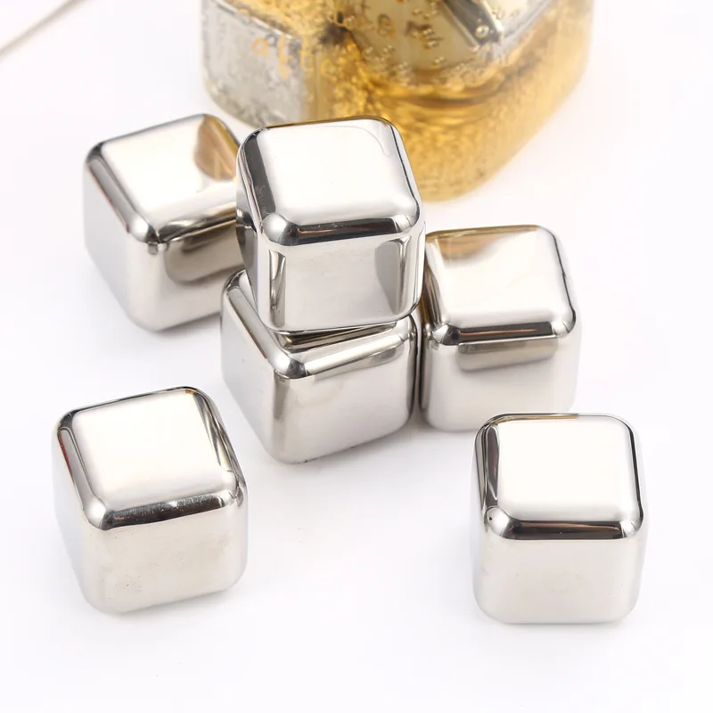 Reusable Cooling Stainless Steel Whiskey Stones Customized LOGO gift Box Metal Ice Cubes Rocks for barparty