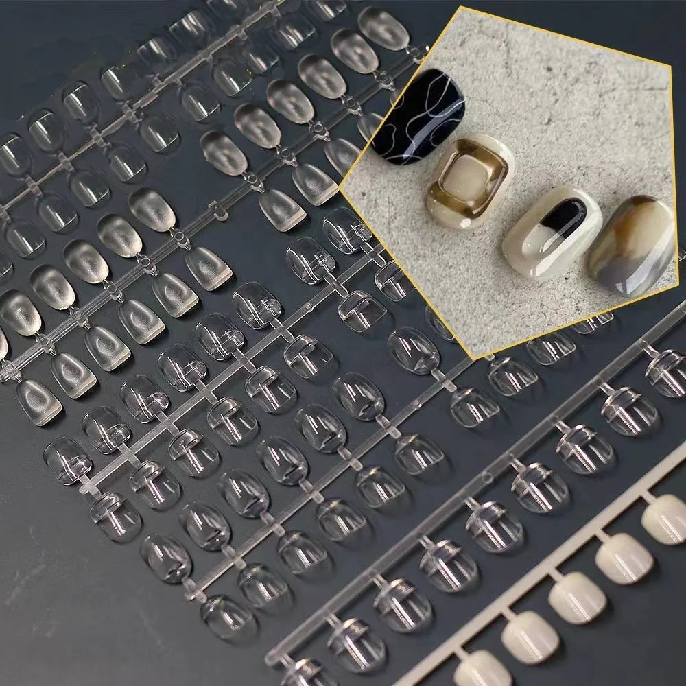 Semi-solid False Nail Tips Transparent Natural Short Square Oval Round Nail Display Color Card Manicure Practice Tool