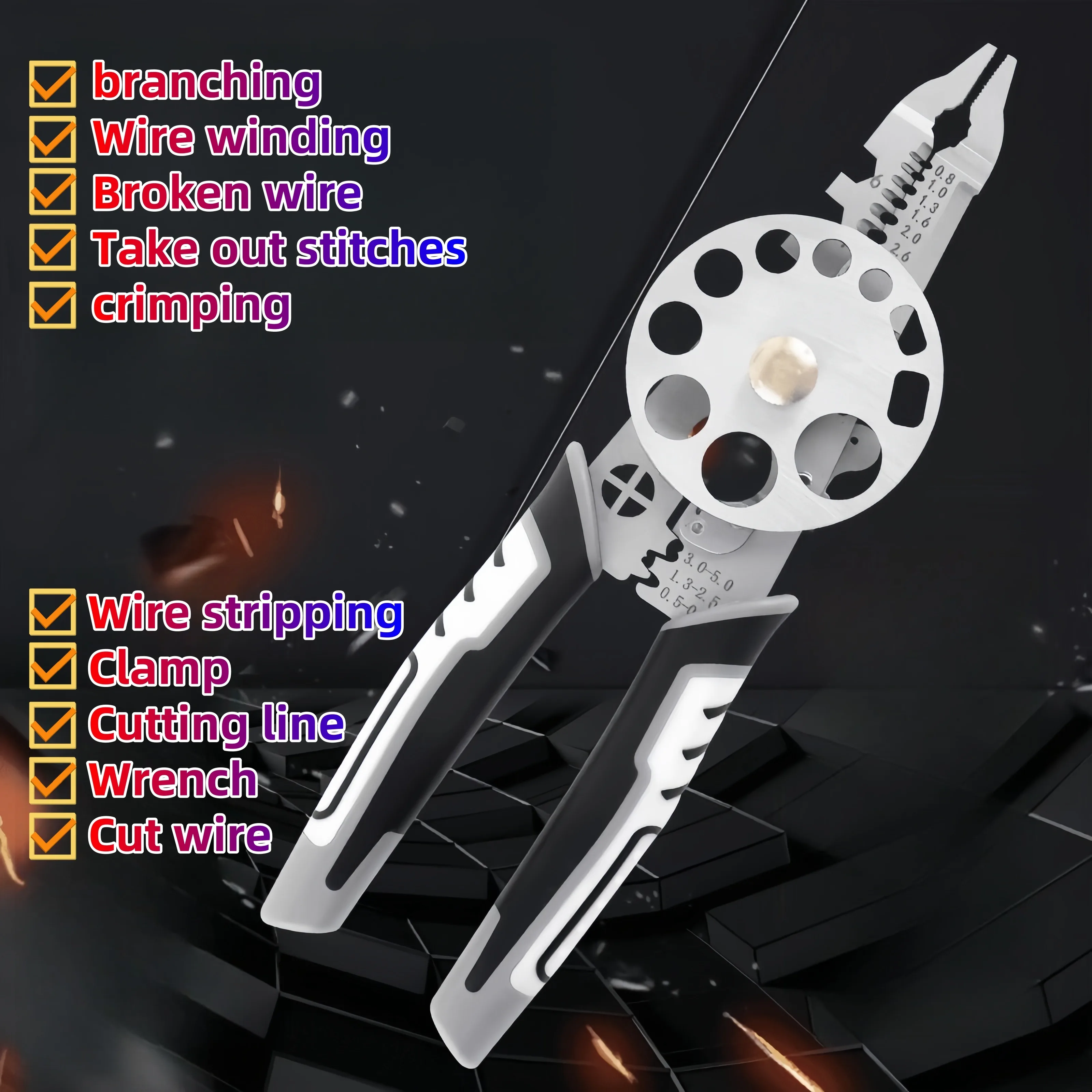 New Stainless steel multi-function electrician wire stripper winding, trimming, stripping, pressing