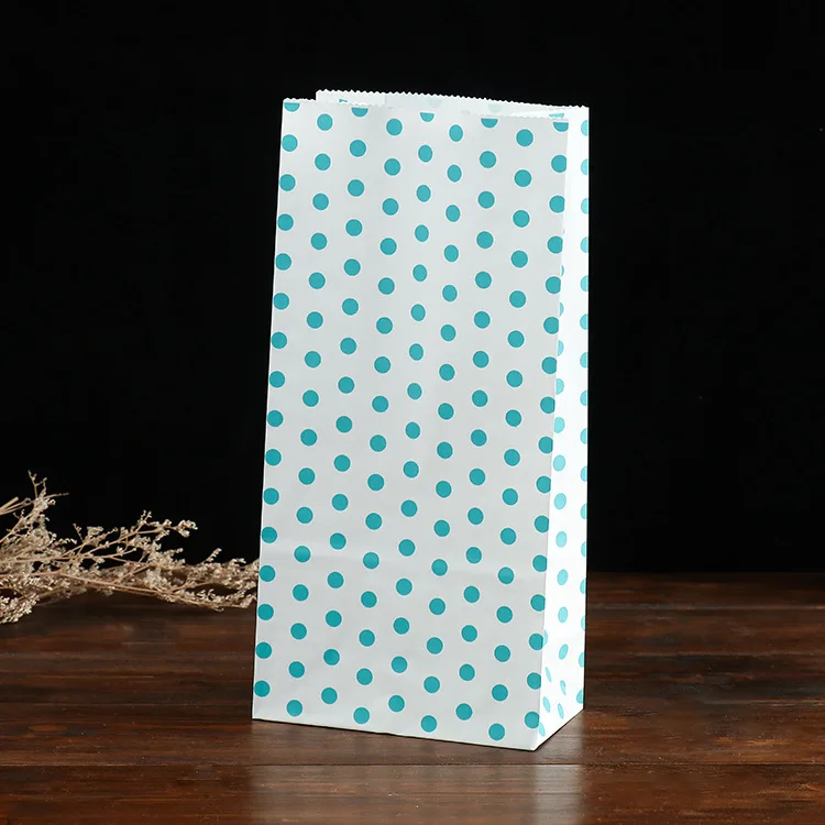 Amazon hot sell spot dot color square bottom paper bag creative party candy bag party food packaging bag