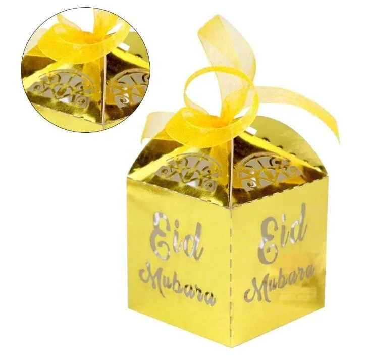 Eid Mubarak Candy Box Laser Cut Ramadan Kareem Gift Box for Muslim Islamic Party Supplies