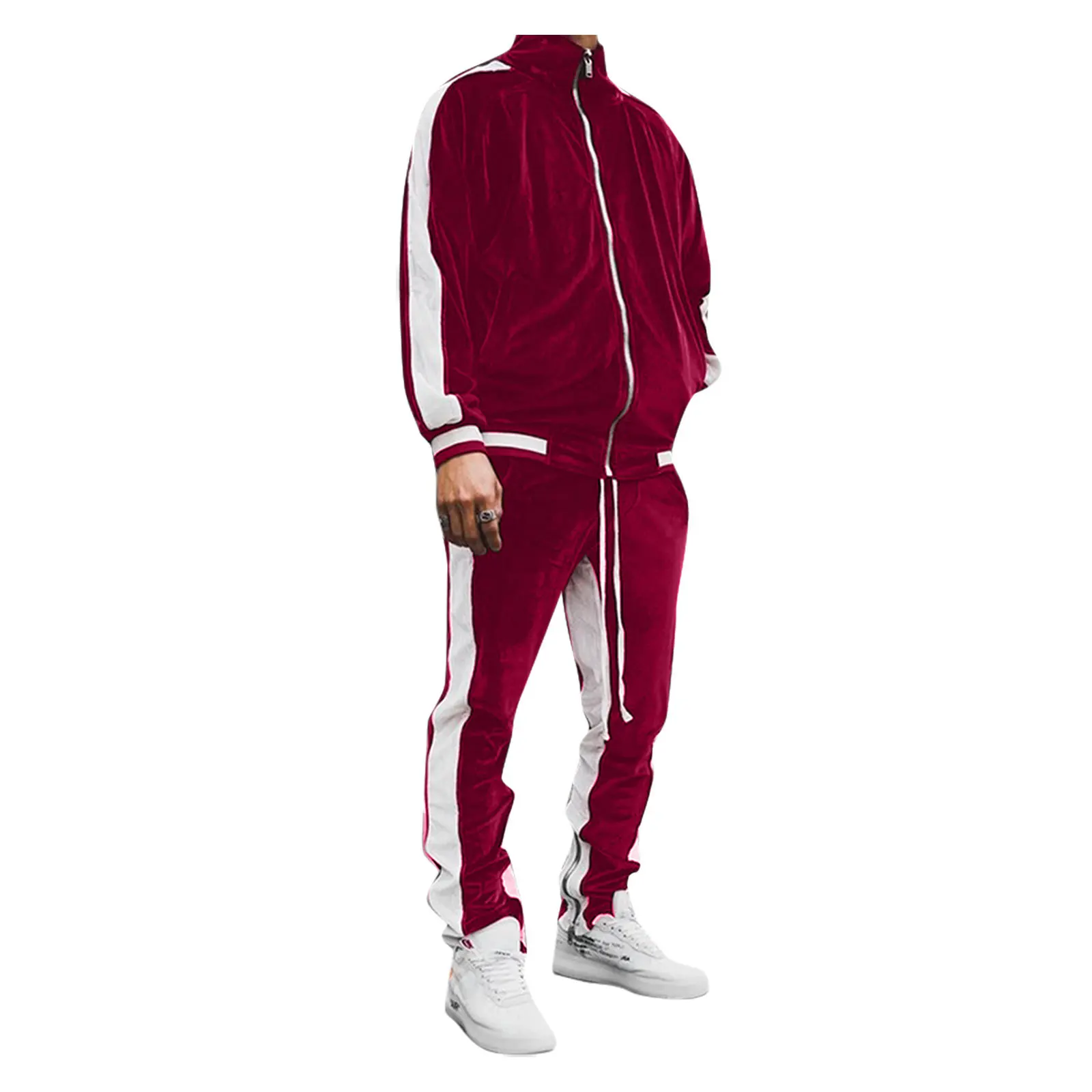 Men blank velvet sweat track suit private label custom logo velour tracksuits sweatsuit 2 two piece jogger jogging set for men
